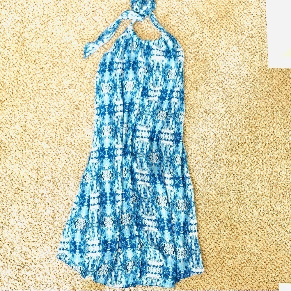 LULU’S Baja Moment Blue open back Halter Maxi Dress Boho beach Tropical size XS - Picture 3 of 10